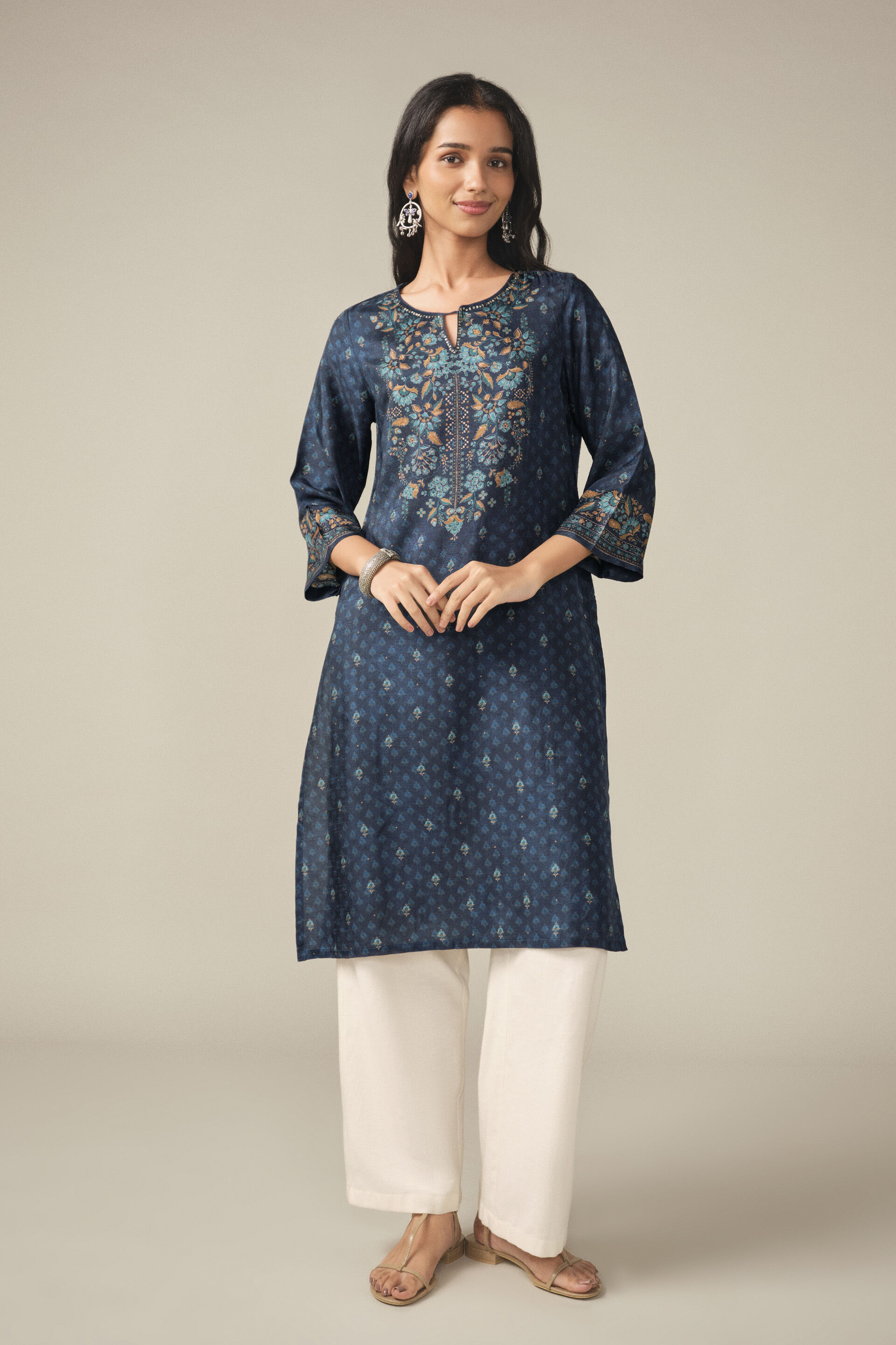 Printed Kurta in Indigo